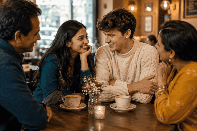 South Asian dating culture at a traditional family dinner